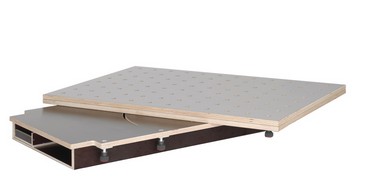Tischoberteil HPL Lochrasterplatte 1200x800/1600x1200, Ø20 mm, mit Schubkasten